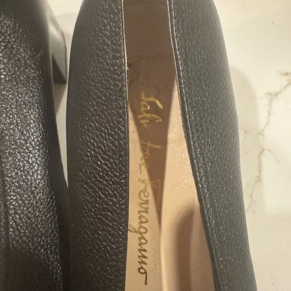 Salvatore Ferragamo Black Leather wedge heel size 10B - Picture 5 of 6